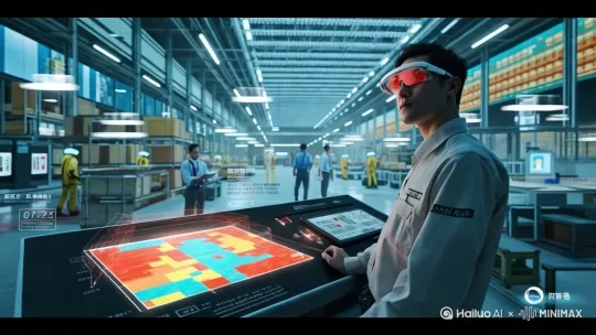 [左移，右摇]前景人物在操作 by Hailuo AI Video Generator