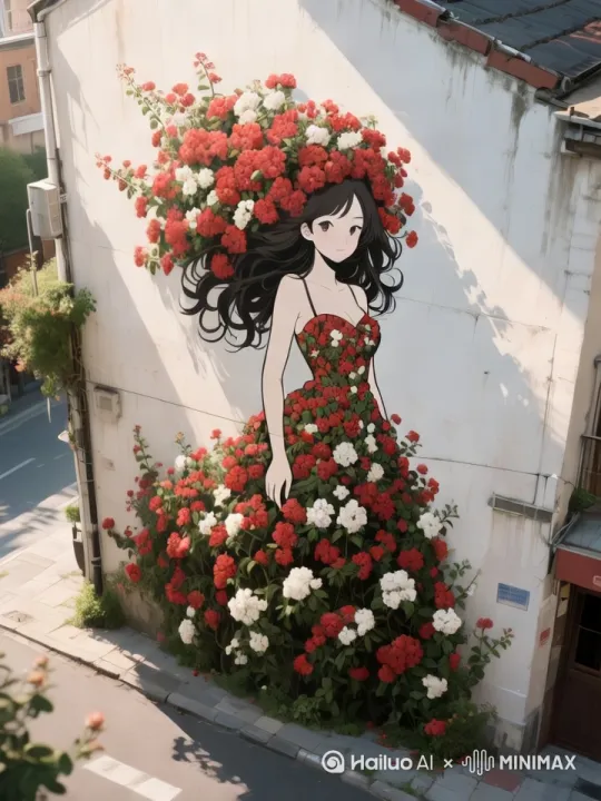人物固定不动，花朵，头发，头发，随风飘动起来，不要运镜，超清 by Hailuo AI Video Generator