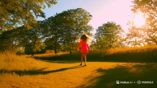 夏天的清晨，阳光洒满大地，一个穿运动衣的少女，奔跑在林荫小道中，微风吹动着她的长发，小鸟在飞舞，她挥动着双手高兴的说到，大自然你好。 by Hailuo AI Video Generator
