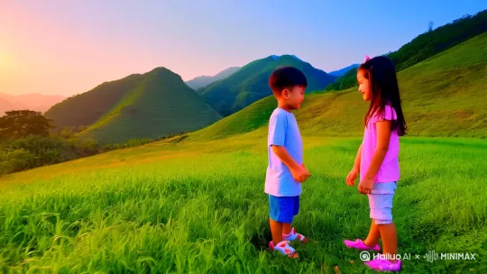 青梅竹马的爱情故事，亚洲人 by Hailuo AI Video Generator
