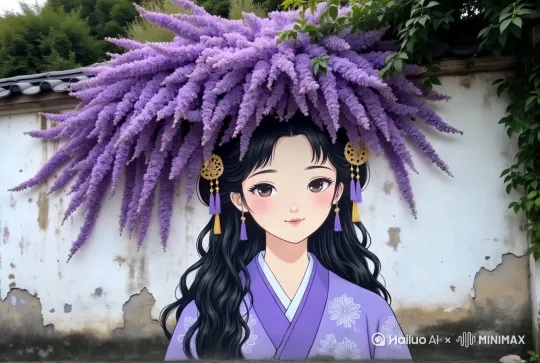 [右移,推进,变焦拉远]风吹动着花花草草 by Hailuo AI Video Generator