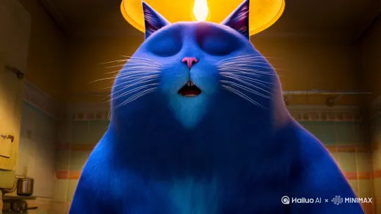 蓝色的胖猫在唱时间煮雨。 by Hailuo AI Video Generator