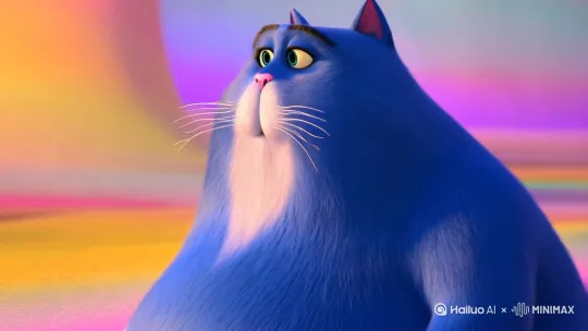 一只蓝色的肥猫在说话 by Hailuo AI Video Generator
