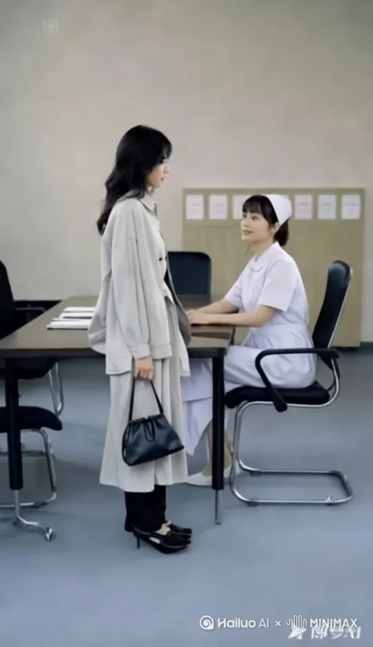 [推出,上升,下摇]两个人一起走出办公室 by Hailuo AI Video Generator
