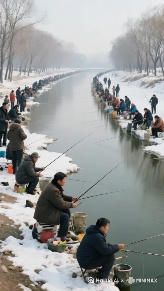 让每个人都快速跳进河里、疯狂抓鱼，水面爆炸、炸出许多鱼，水花四溅。场面壮观，给人眼前一亮的感觉。 by Hailuo AI Video Generator