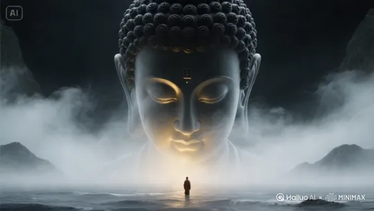 雾气弥漫，金光闪烁[推出,上升,下摇] by Hailuo AI Video Generator