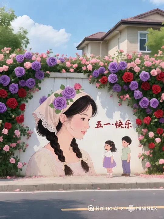 [右摇,变焦推进]画面人物不动，花朵轻轻随风飘，画面丝滑 by Hailuo AI Video Generator