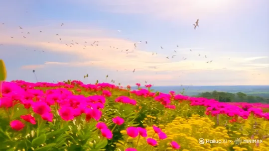 一个鸟语花香的早晨[右摇,变焦推进] by Hailuo AI Video Generator