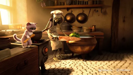 一只小猫和一个丧尸在做饭 by Hailuo AI Video Generator