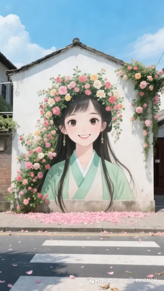 人物固定不懂，花朵随风摇曳，画面由远及近 by Hailuo AI Video Generator
