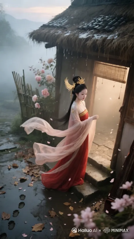 上升，跟随，拉远，图中女子飞向天空 by Hailuo AI Video Generator