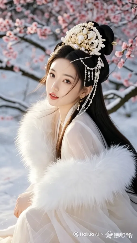 花瓣片片落下，清风吹动美女的长发 by Hailuo AI Video Generator