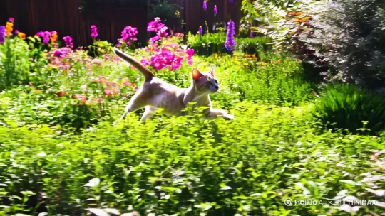 一只小猫，在花园跑步 by Hailuo AI Video Generator