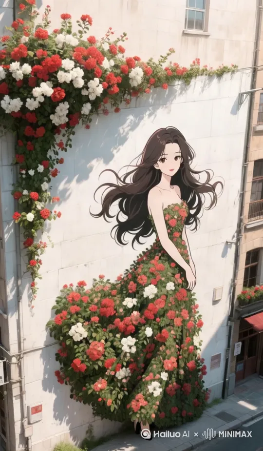 让人物固定不动，头发和花朵随风摆动，镜头推进 by Hailuo AI Video Generator