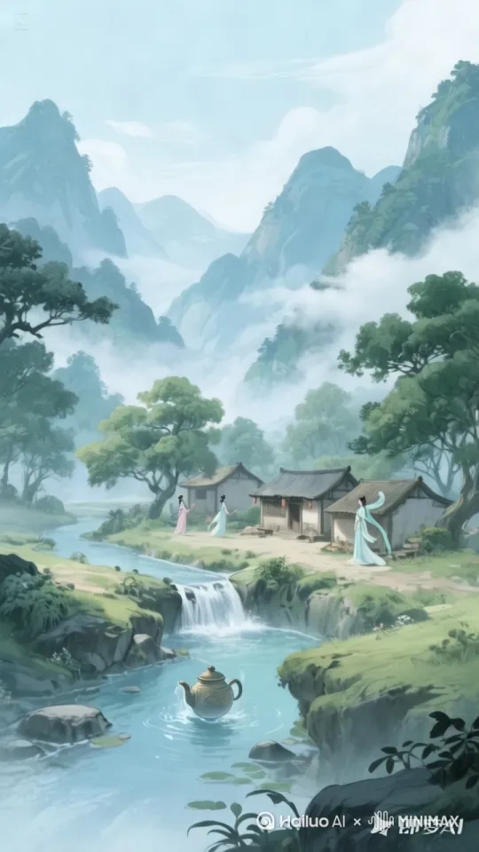 在群山环抱之处，有一个名叫灵泉村的地方。村子不大，却因村头那口终年不涸的灵泉而远近闻名。传说这灵泉乃是天上仙女不慎打翻宝壶，其中仙水洒落人间所化，能治愈百病，带来祥瑞。 by Hailuo AI Video Generator
