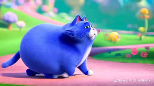 蓝色胖猫放学然后回家[右移,跟随] by Hailuo AI Video Generator