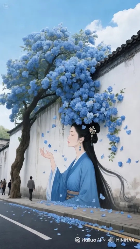 人物固定不动，花朵随风飘动，镜头推进。 by Hailuo AI Video Generator
