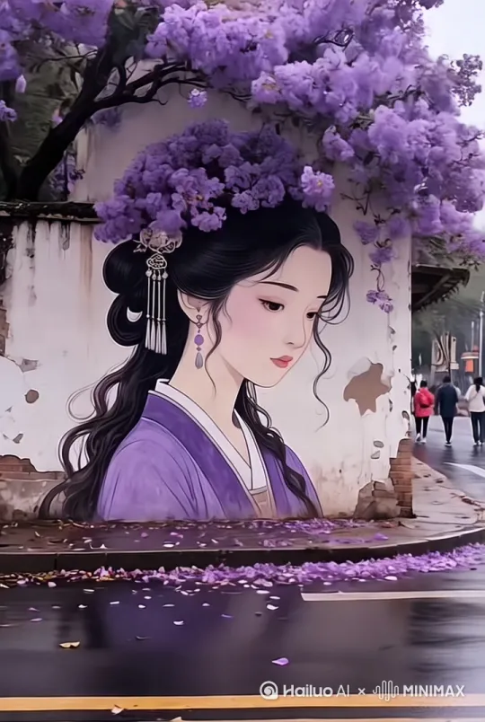 保持人物不动，花枝和花朵被风吹动。[右移,左摇,跟随] by Hailuo AI Video Generator