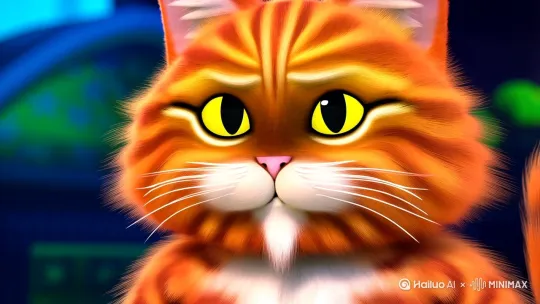 【10秒癫狂五一猫片】[固定镜头][变焦推进]开篇4K微距镜头怼上橘猫炸毛的脸部（瞳孔地震式缩放+逆光绒毛金边渲染，[晃动]肉垫「砰」地碾碎调休通知单时触发鱼眼畸变（飞溅的彩色纸屑中藏有「5.1」粒子彩蛋），[右移,左摇,跟随]旋即镜头180°倒转跟拍疯跑残影[跟随]（荧光洞洞鞋在柏油路面擦出火星特效），[左移,上升][晃动]夜市霓虹骤然照亮猫爪暴风戳章（盖一个章炸开一团「人从众」弹幕云），最终子弹时间环绕定格于西瓜爆破瞬间（飞溅的猩红瓜瓤里悬浮着金属质感的5.1字形籽粒，背景音混入变调喵嚎与ASMR肉垫碾轧声）！ by Hailuo AI Video Generator