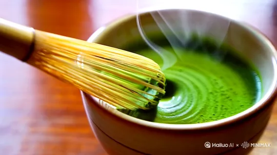 5-12秒：茶筅轻搅抹茶，热气升腾
可追加「添加动态运镜描述（如镜头平移、变焦）」使分镜更适配海螺AI的导演模型 。 by Hailuo AI Video Generator