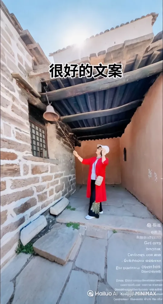 王硇古村落，战争时期学校的钟，珠珠在拉着钟绳敲钟上课。 by Hailuo AI Video Generator