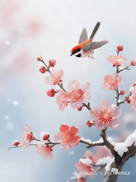 上花朵随风飘动，小鸟向左飞走了 by Hailuo AI Video Generator