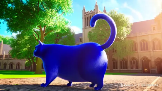 3D动画，一只蓝色的大胖猫在校园里走路 by Hailuo AI Video Generator