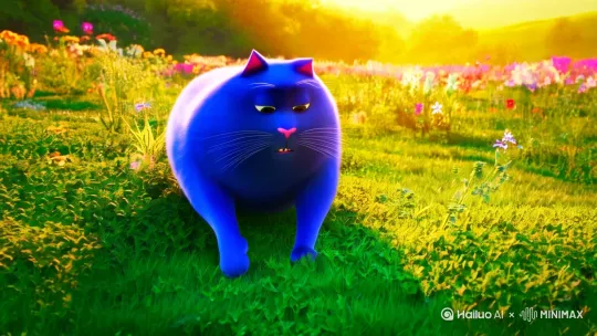 蓝色胖猫在田地除草 by Hailuo AI Video Generator