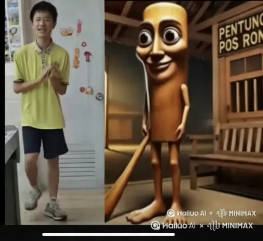 让小男孩走进木棍人的世界里，然后木棍人拿木棍打小男孩小男孩用脚踢木棍人，木棍人把小男孩打倒后开心的跳舞，并扔掉木棍，然后小男孩站起来把木棍人踢到，并且快乐的跳舞，整体时长13秒 by Hailuo AI Video Generator