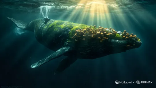 鲸鱼从海底深处 向海面上跃起 by Hailuo AI Video Generator