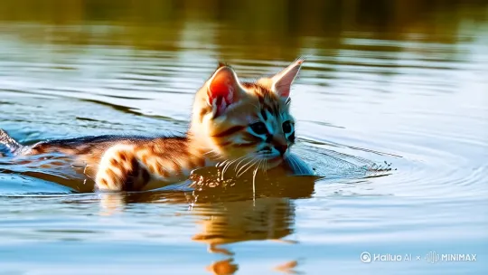 小猫游泳，自然逼真超清流畅 by Hailuo AI Video Generator