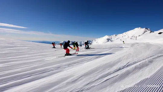几个人在雪山上滑雪，第一人称视角，速度要快一点，更加真实[晃动] by Hailuo AI Video Generator
