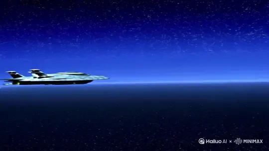 xxx左摇，一支太空舰队，正在航行，一艘母舰和一只护卫舰队组成。 by Hailuo AI Video Generator