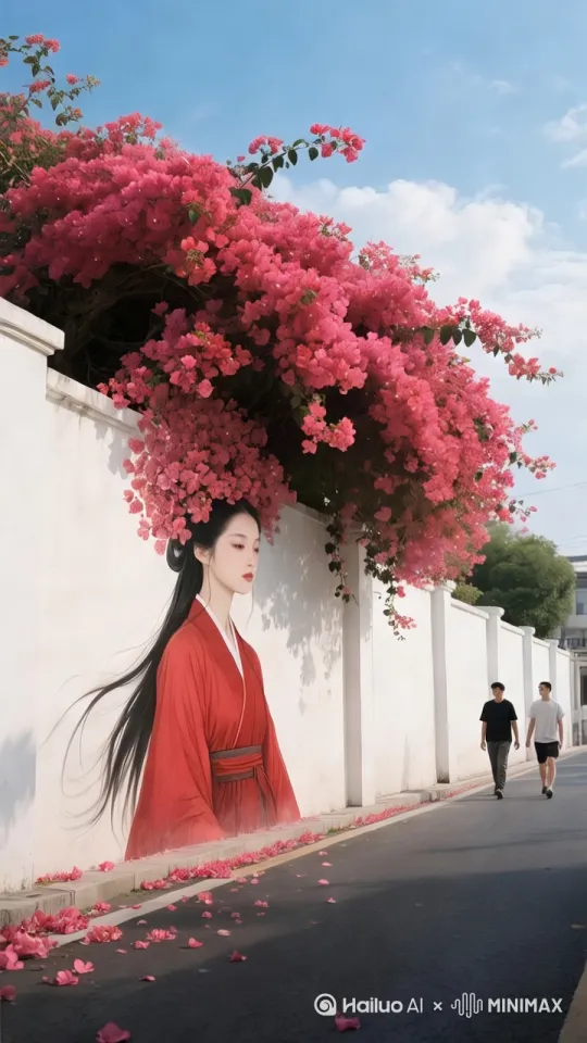 主主体人物不动 花随风摆动 行人行走[右移,左摇,跟随] by Hailuo AI Video Generator