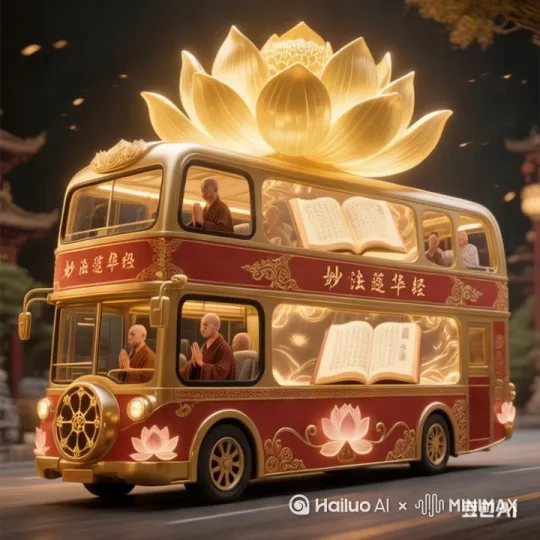 1. 俯拍旋转镜头展示全车结构
2. 水平跟拍时聚焦各层特色乘客
3. 最后定格佛陀层时镜头微过 by Hailuo AI Video Generator