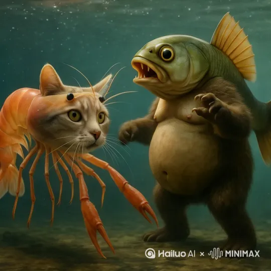 打架，虾猫把鱼打倒！ by Hailuo AI Video Generator