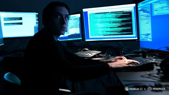 running code，hacker，secretpioneers。 by Hailuo AI Video Generator