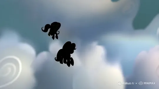 3d动画， 皮克斯风格，迪士尼3d动画风格， 小马宝莉，my little pony，镜头摇晃，Fluttershy 和 applejack 跳上天空 跟踪镜头 天空云层，超级跳。飞行中激烈的战斗，pov，镜头跟随，飞入高空，跳到天上。 Fluttershy拿双刀，applejack拿长矛， epic sword fight scene, the camera follows , fast violent action as the sword battle , cinematic 。快速拉近镜头，转身回旋斩击，长矛戳刺劈砍。镜头快速逼近，向前冲同时镜头拉远然后拉近。dash，slash sword，然后转镜头，甩镜头。镜头快速掠过Fluttershy的身旁，然后镜头焦点持续追踪的移动。剑刃碰撞的部分摩擦发出光芒和火星四射， 。energy splash。dash，perspective。 the camera's gaze imposing . The camera's perspective then shifts, offering a fleeting glimpse , the camera swiftly pivots to the right, of the high-speed pursuit shot， chase shot by Hailuo AI Video Generator
