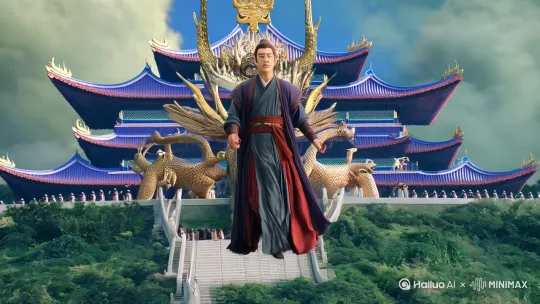 在古老而神秘的东方世界，云端之上，居住着令众生敬畏的龙神一族。龙神之子云澈，生来便拥有着超凡的神力和高贵的血统。他在天宫中长大，对世间的一切充满了好奇与向往。

这一日，云澈趁守卫不备，偷偷溜出天宫，误入了凡间。他降落在一片青山绿水之间，正巧遇见了在溪边浣衣的善良少女晴川。晴川身着朴素的衣衫，却难掩其清丽脱俗的容颜和纯净善良的气质。

云澈的突然出现，让晴川吓了一跳。但她很快就镇定下来，眼中满是好奇与友善。

“你是从哪里来的？”晴川轻声问道。

云澈看着眼前这个毫无畏惧的少女，心中涌起一股莫名的亲切感，笑着回答：“我从一个你想象不到的地方来。”

两人交谈甚欢，晴川带着云澈游览了自己的家乡。这里山清水秀，百姓们安居乐业，然而，一场突如其来的干旱却打破了这份宁静。田地干裂，河流干涸，庄稼颗粒无收，百姓们陷入了深深的苦难之中。

晴川忧心忡忡，她的眼神中充满了对家乡和乡亲们的担忧。云澈看在眼里，心中十分不忍。他决定违背天规，私自为这片土地降雨。

随着他施展神力，乌云密布，大雨倾盆而下。干裂的土地得到了滋润，枯萎的庄稼重新焕发生机。百姓们欢呼雀跃，对这场及时雨充满了感激。

然而，云澈的举动却被天宫中的天兵天将察觉。他们迅速赶来，将云澈捉拿回天宫。

晴川得知云澈因为自己的家乡而触犯天规，心急如焚。她不顾众人的阻拦，决定前往天宫，为云澈求情。

在天宫之上，晴川面对威严的天帝，毫无惧色。

“天帝陛下，云澈他是为了拯救我的家乡，拯救无辜的百姓，才犯下此错。恳请您网开一面，饶过他吧！”晴川跪地哀求。

天帝怒视着晴川：“凡人竟敢擅闯天宫，求情？他私自降雨，扰乱了天地秩序，罪不可赦！”

晴川泪流满面：“陛下，云澈他心地善良，若不是对人间疾苦心生怜悯，绝不会做出此等举动。我愿以命相抵，只求您能赦免他。”

晴川的坚定和真诚，让天帝为之动容。最终，天帝决定给云澈一个机会。

“看在这凡人女子求情的份上，且饶你一命。但你需立下誓言，今后不可再擅自妄为。”天帝说道。

云澈感激涕零，发誓定会谨遵天规。

经历了这场风波，云澈和晴川的感情愈发深厚。他们决定在人间与天界间架起一座和平之桥，让天上人间不再隔绝，让爱与善良在两个世界传递。

从此，每当夜幕降临，人们便能看到一道连接天地的光芒，那是云澈和晴川共同努力的象征，也是爱与希望的永恒见证。 by Hailuo AI Video Generator
