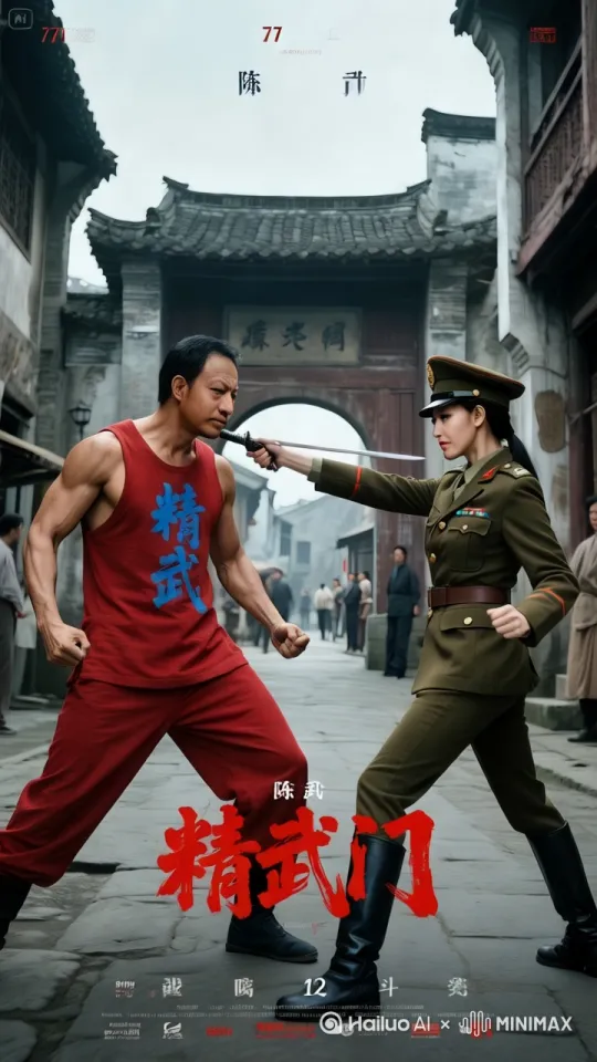 功夫对决，凶猛出招，左打右踢，右打左踢，连环踢，双脚旋风腿连环踢，无影脚连环踢，男人喊出武打动作的叫声，女人嘴巴张大不停的惨叫，口喷鲜血 by Hailuo AI Video Generator