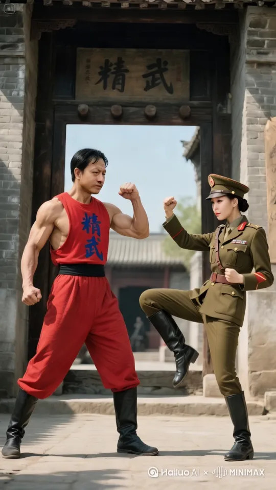360360度转圈连续踢，不停的360度转圈踢，男人嘴巴里画出武打动作的叫声，女人不停的惨叫，口喷鲜血，摇摇晃晃，直翻白眼眼，眼冒星星，晕头转向 by Hailuo AI Video Generator
