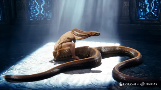 一个女人变成一条眼镜蛇把眼镜蛇的生成过程变得更加正常1点，是一个女人变成眼镜蛇的过程， by Hailuo AI Video Generator