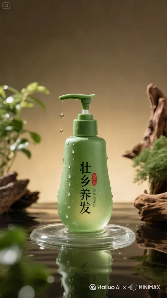 瓶底的水波荡漾，水珠洒落中伴有花瓣飘落，跟随上摇运镜[跟随] by Hailuo AI Video Generator