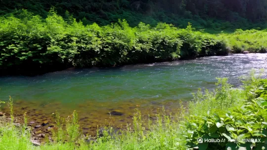 生成一个画面从一个宁静的森林或山谷开始，一条清澈的小溪蜿蜒流淌。溪水在阳光的照射下闪烁着点点光芒，水流的声音轻柔而悦耳。
• 溪水两岸长满了绿色的植物，偶尔可以看到几朵野花点缀其间 by Hailuo AI Video Generator