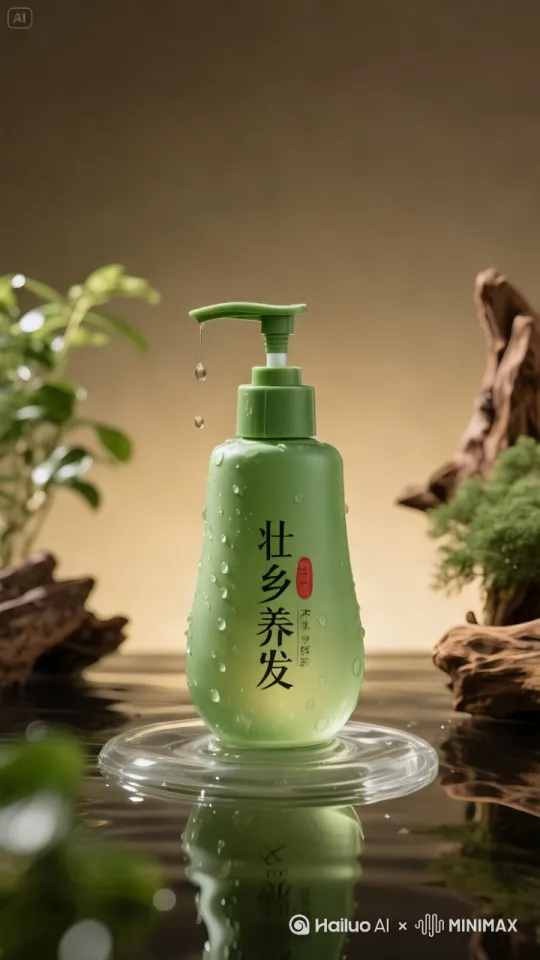 瓶子往下砸出层层水波，水珠洒落中伴有玫瑰花瓣飘落，运镜[跟随][下摇] by Hailuo AI Video Generator