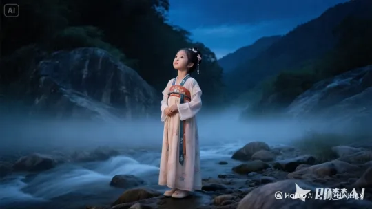[跟随]小女孩目光缓缓落下，转生面对镜头，缓缓向前走 by Hailuo AI Video Generator