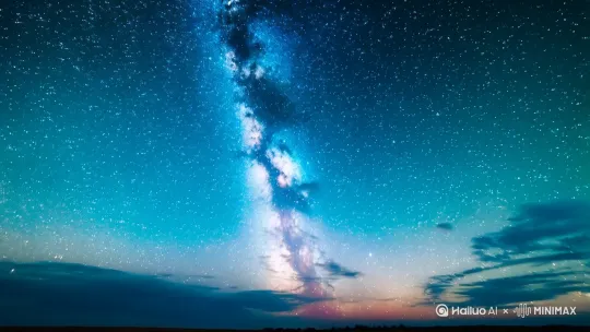 满满天蓝色的繁星。美丽无比。仿佛整个世界沉浸在美丽当中。 by Hailuo AI Video Generator