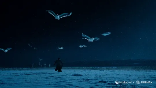 月黑雁飞高，单于夜遁逃。欲将轻骑逐，大雪满弓刀。 by Hailuo AI Video Generator