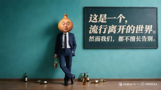 举起酒瓶喝一口酒，随即放回手，然后侧45°仰头看天 by Hailuo AI Video Generator