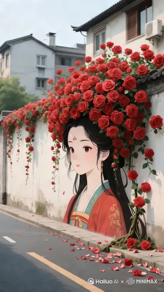人物固定不动，花朵随风飘动，镜头推进。 by Hailuo AI Video Generator